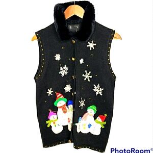 Design Originals Joy Faux Fur Collar Snowman Snowflakes Beaded Grandmacore S